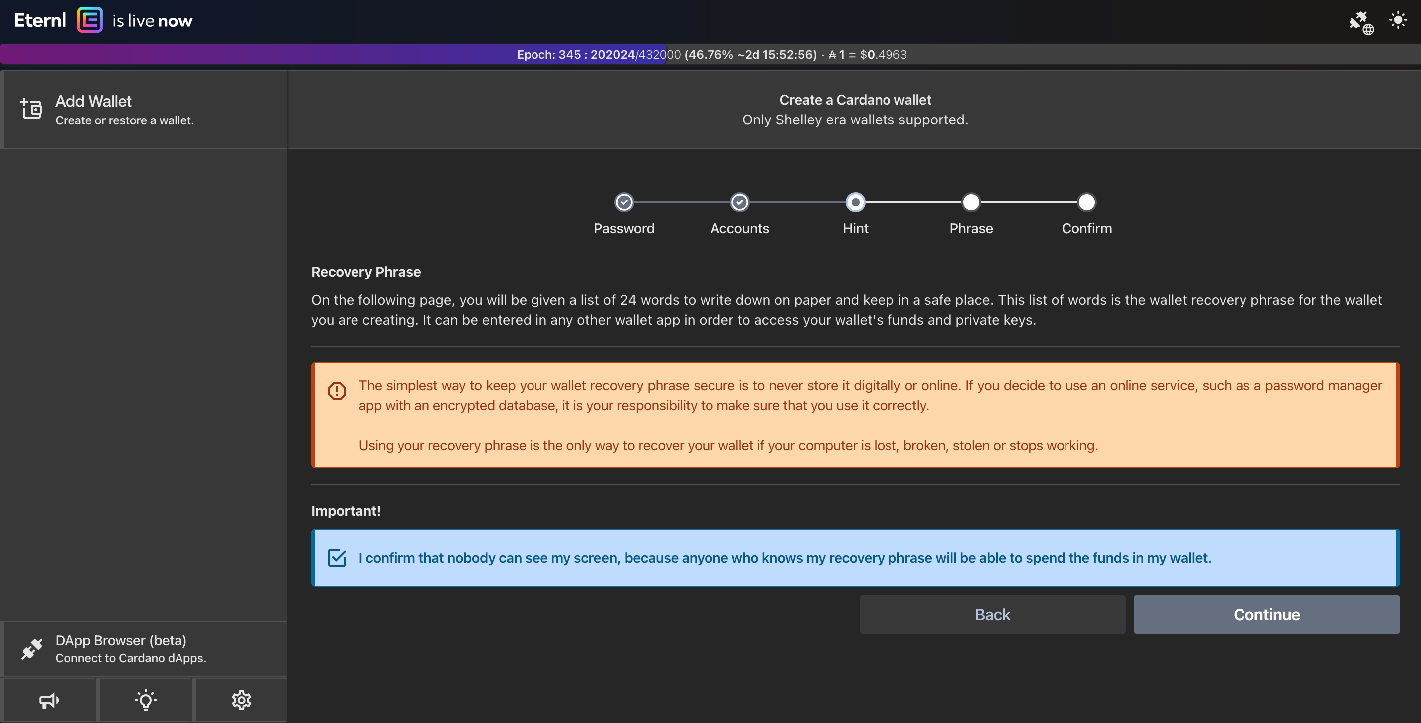 Eternl Wallet Setup